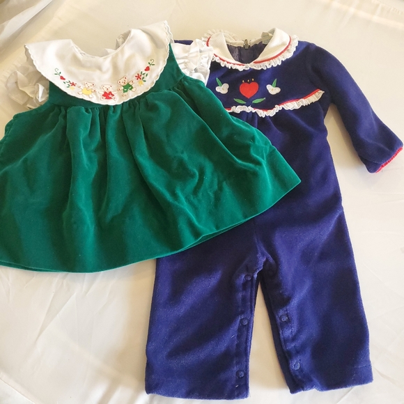 Vintage Other - Vintage 80s Baby Velvet Dress and Romper bundle